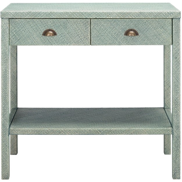 Asa 2 Drawer 1 Shelf Console Table Turquoise antique Gold Safavieh