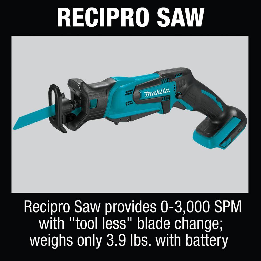 Makita 18V LXT Lithium-Ion Cordless 5-pc. Combo Kit (Drill-DriverImpact DriverCircular SawRecipro SawLight) 4.0Ah XT510SM