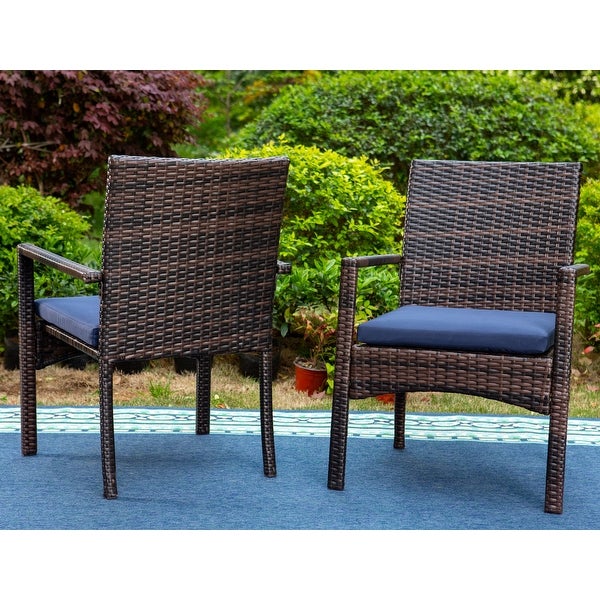 2 Pieces Outdoor Rattan Dining Chairs， All Weather Patio Armrest Rattan Chairs with Cushion - Overstock - 37158195