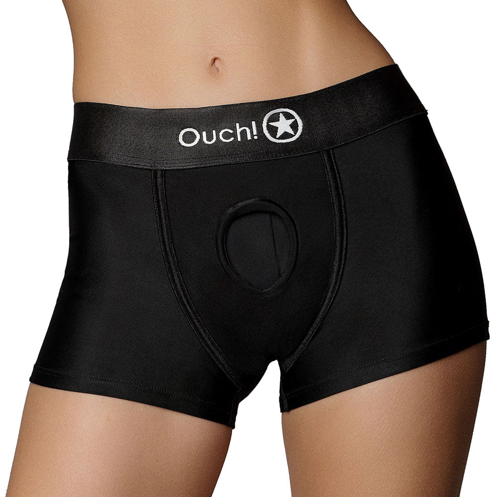 Ouch! Black Vibrating Strap-on Boxer in XS/S