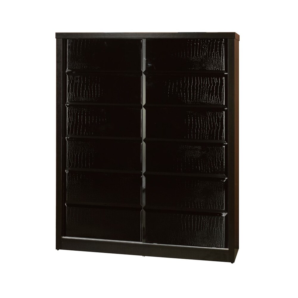 Ashford Wenge Wooden 5 shelf Shoe Cabinet with Black Sliding Door