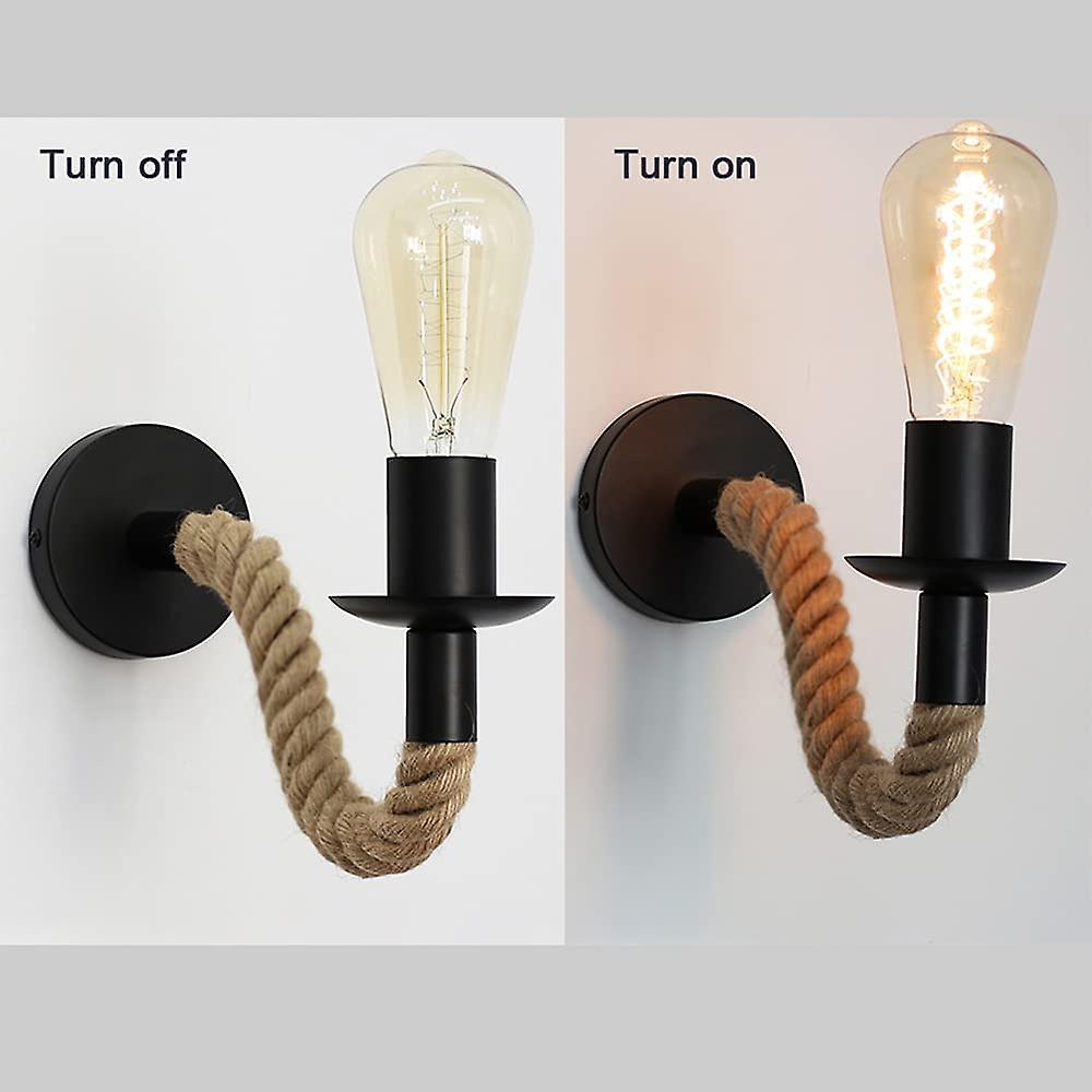 2pcs E27 Vintage Hemp Rope Industrial Wall Sconce，110/220v[energy Class A+++]