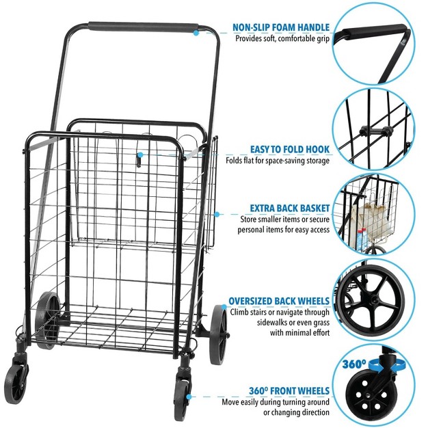 Mount it Rolling Utility Shopping Cart For Groceries And Other Supplies Portable Grocery Cart With Double Baskets And Dual Swiveling Wheels