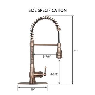 Akicon Single-Handle Pre-Rinse Spring Pull-Down Sprayer Kitchen Faucet in Antique Copper AK96518A-AC