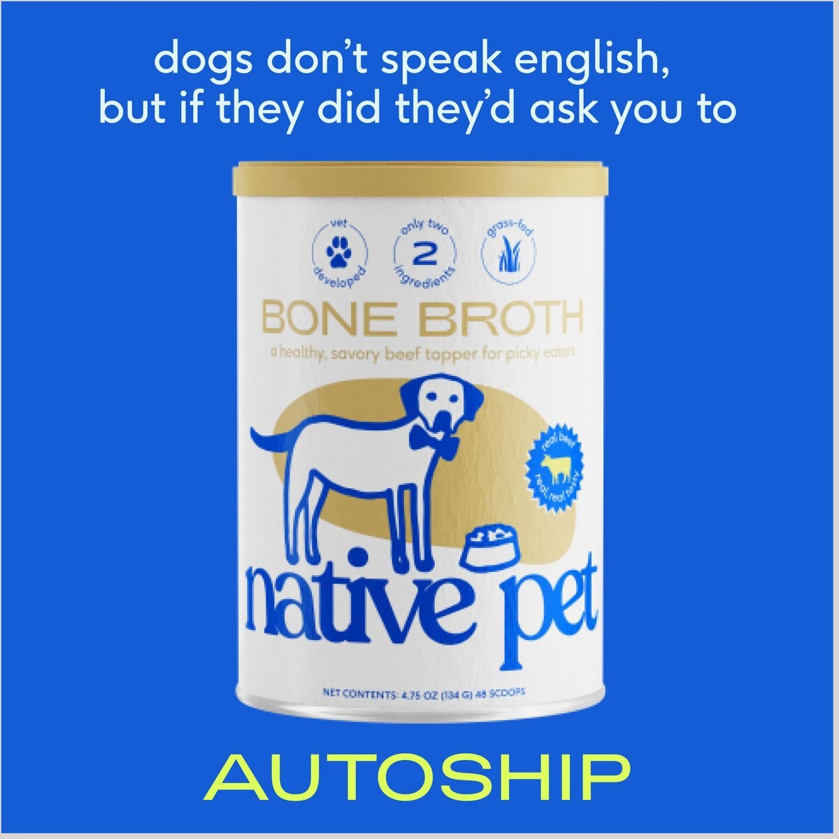 Native Pet Beef Bone Broth Powder  Dog and Cat Food Topper