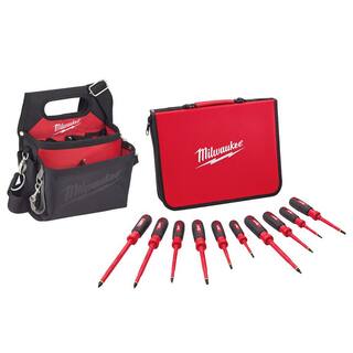 MW 10-Piece 1000-Volt Insulated Screwdriver Set with Electricians Work PouchHolster 48-22-2210-48-22-8112