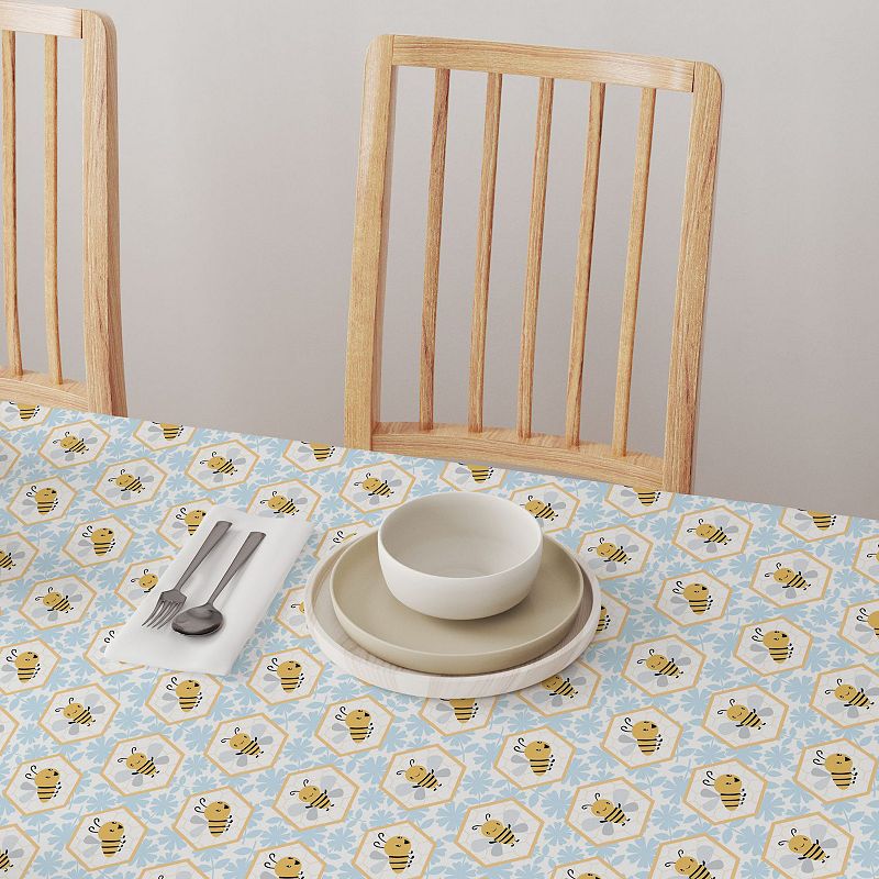 Square Tablecloth， 100% Polyester， 60x60， Cartoon Honeycomb Bees