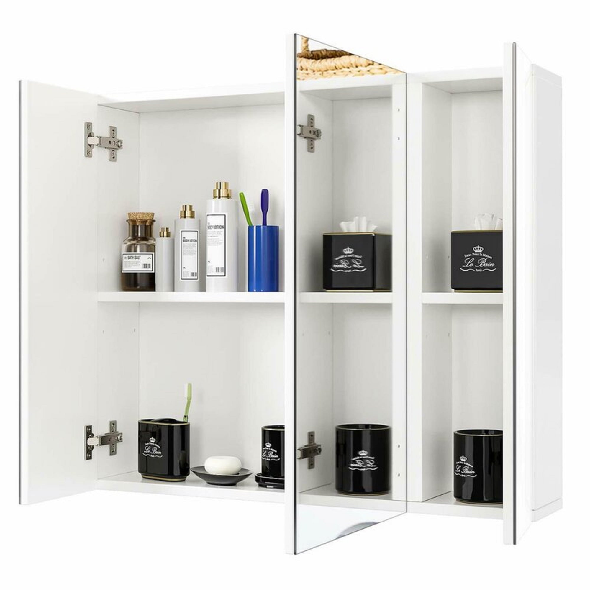 Homfa Medicine Cabinet with Mirror for Bathroom, 3 Door Wall Mounted Storage Mirror Cabinet with Adjustable Shelves White