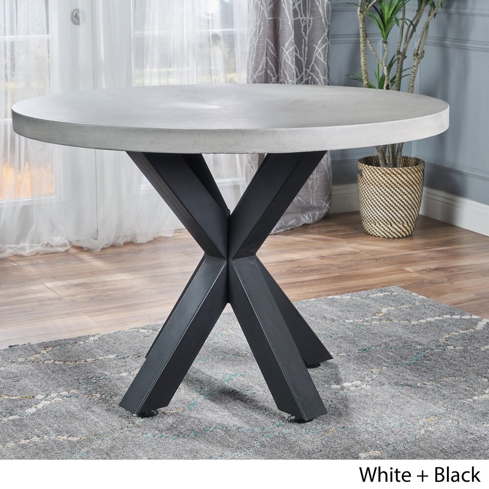 Teague Modern Lightweight Concrete Circular Dining Table with Cross Base by Christopher Knight Home   Off White