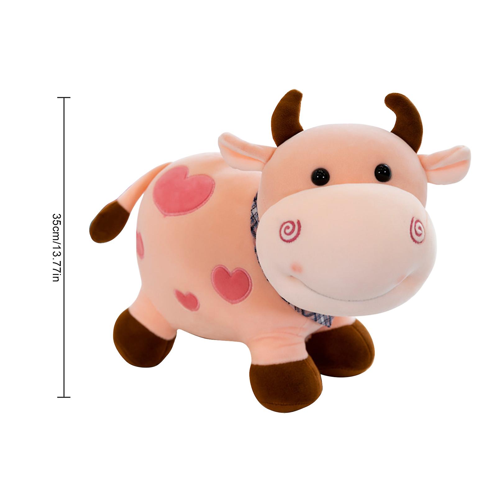 Pink 35cm Cute Little Cow Plush Toy Super Soft Cow Doll Children's Zodiac Cow Doll Cloth Doll Decoration Birthday Gift