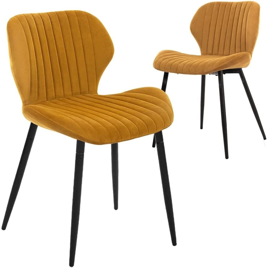 Modern Upholstered Dining Chairs with Metal Legs  Set of 2  Brown