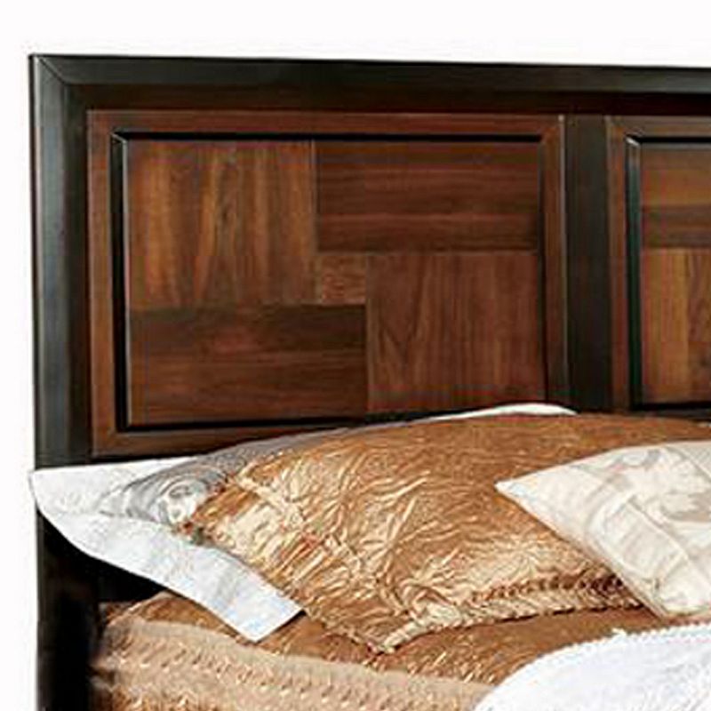 Transitional Style Queen Size Wooden Parquet Design Bed， Brown