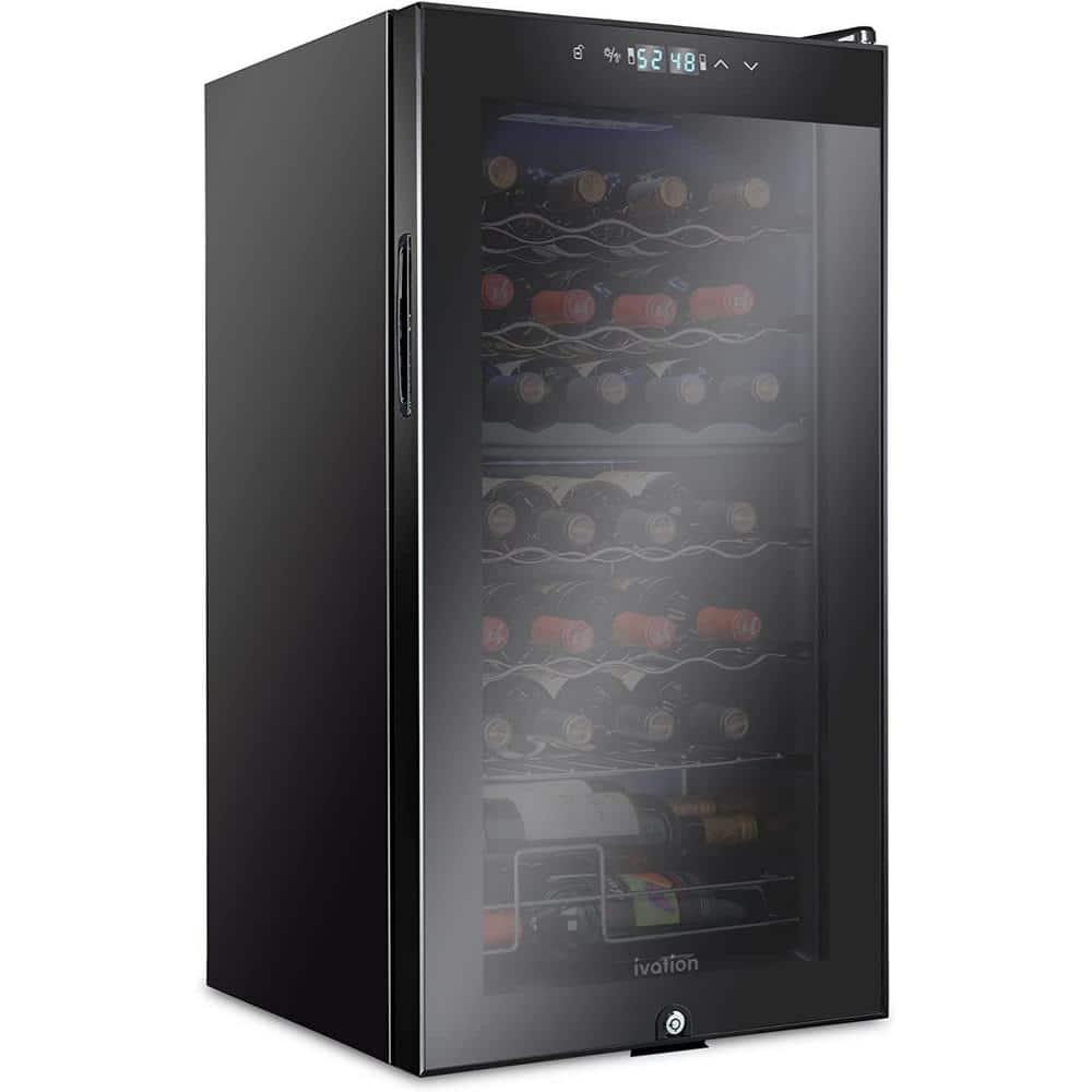 Ivation Wine Fridge Dual Zone 28Bottle Free Standing Wine Cooler with Lock