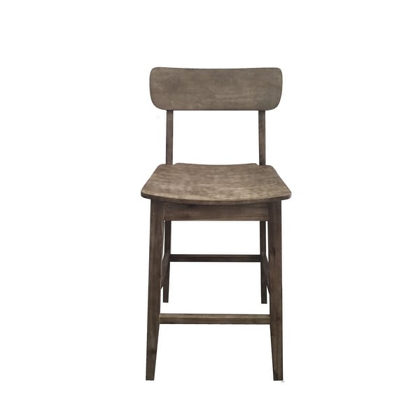 29 Inch Rubberwood Barstool with Wood Grain Details， Panel Back， Brown