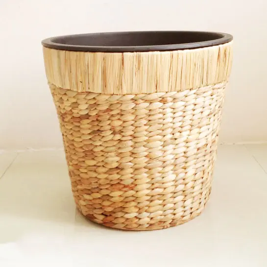 Hand woven Water Hyacinth Wicker Planter Pot Garden Iron Frame