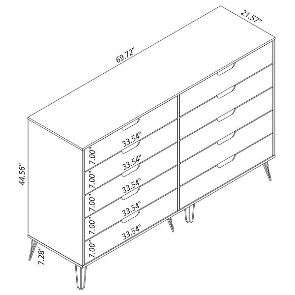 Rockefeller 3 Piece Bedroom Set Tall Wide 10-Drawer Dresser， Standard 3- Drawer Dresser and 2-Drawer Nightstand in Brown