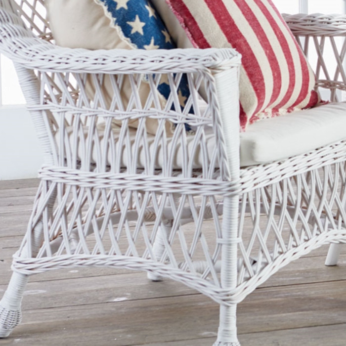 Vintage Style Classic Wicker Rattan Arm Chair Tropical White With Cushion Woven   Tropical   Armchairs And Accent Chairs   by My Swanky Home  Houzz