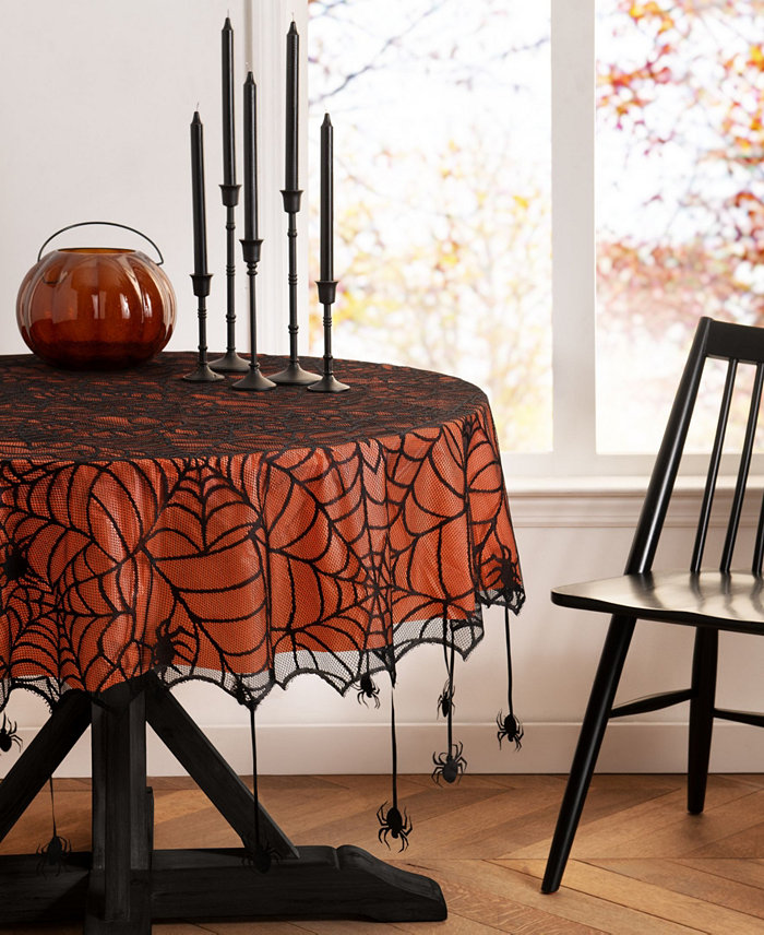 Elrene Crawling Halloween Spider Lace Lined Tablecloth - 70 Round