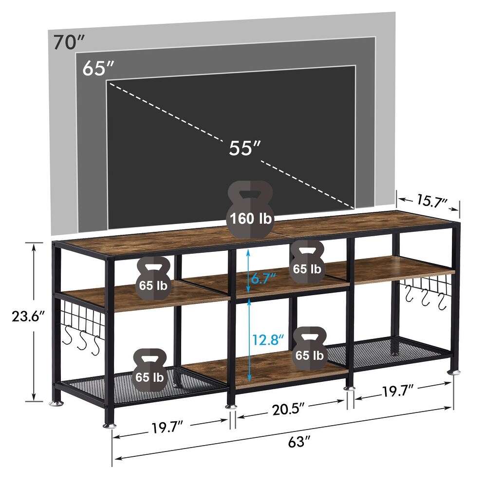 End Table  55 Inch up to 71 Inches TV Stand with Storage Shelves  3 Tier Television Cabinet