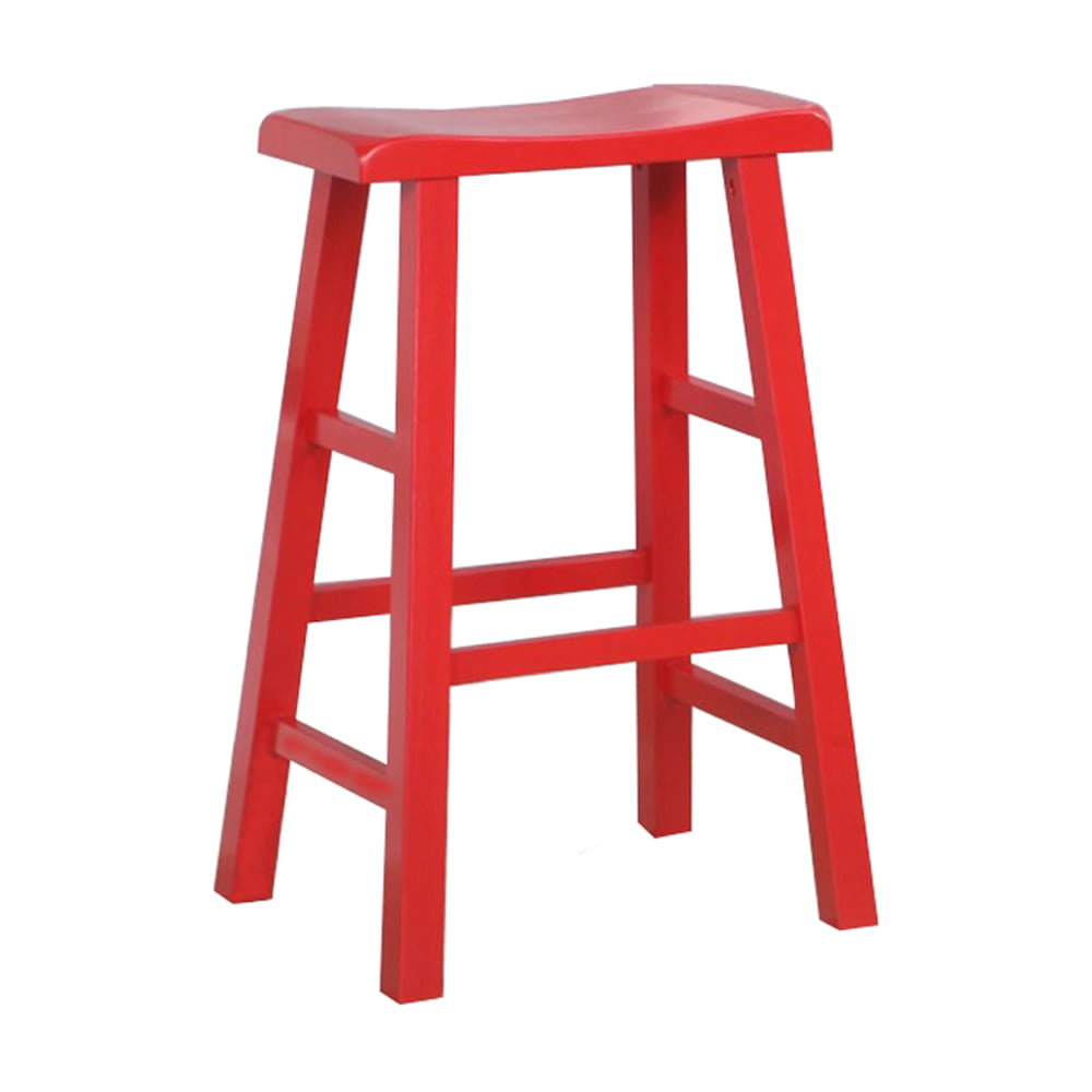 eHemco Heavy-Duty Solid Wood Saddle Seat Kitchen Counter Bar Stools， 29 Inches， Red， Set of 2