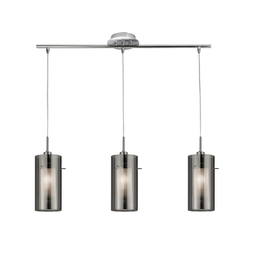 Searchlight 3303-3SM Duo Polished Chrome 3 Lamp Bar Pendant with Smoked Cylinder Glass Shades