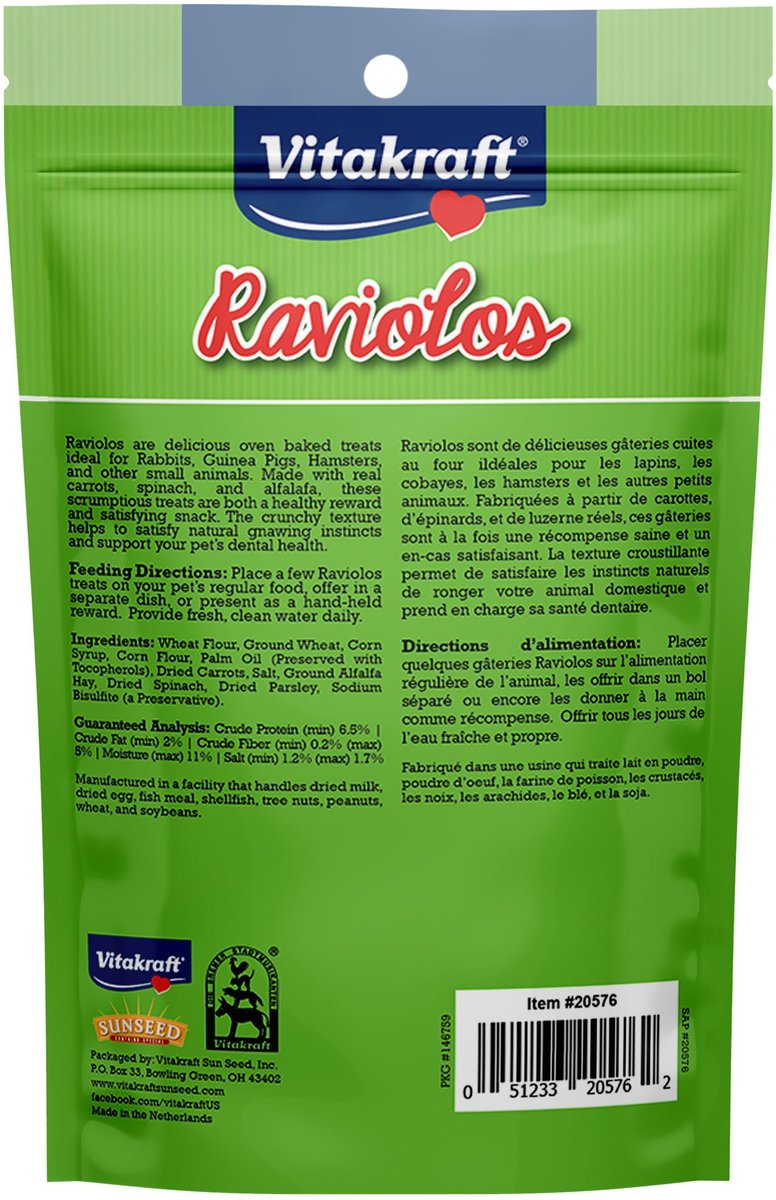 Vitakraft Raviolos Made with Real Vegetables Rabbit， Guinea Pig and Hamster Small Animal Treats， 5-oz bag