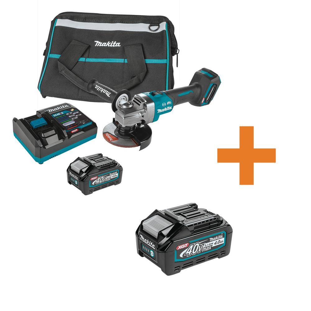 Makita 40V Max XGT Brushless Cordless 4-125 in. Angle Grinder Kit with Electric Brake (4.0Ah) with Bonus XGT 4.0Ah Battery GAG01M1-BL4040