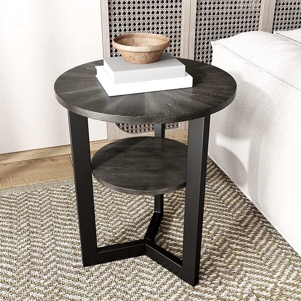 End Table Solid Wood 2-Tier Circle Side Table Nightstand - 19'3