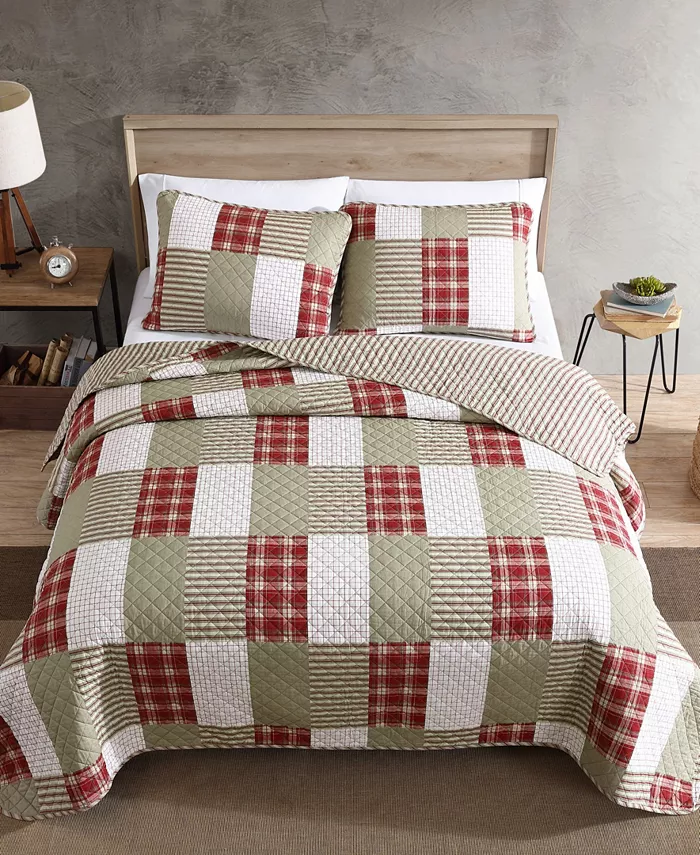 Eddie Bauer Camano Island Plaid Red Reversible 2-Piece Twin Quilt Set