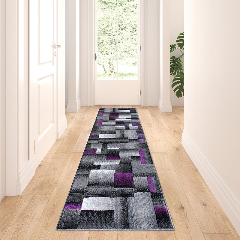 Masada Rugs Masada Rugs Trendz Collection 2'x7' Modern Contemporary Runner Area Rug in Purple， Gray and Black-Design Trz861