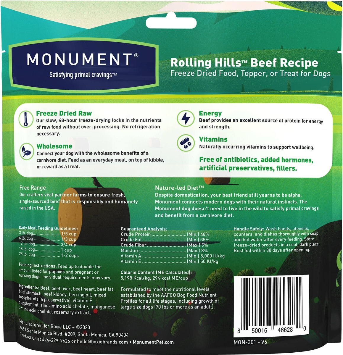 Monument Rolling Hills Beef Recipe Freeze-Dried Dog Food， 4.2-oz bag