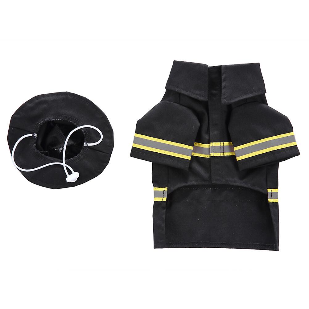 1 Set Of Pet Dog Clothes Firefighter Uniform Shape Pet Clothing Party Performance Costume Transformed Coat For Pet Cat Puppy Size M Black