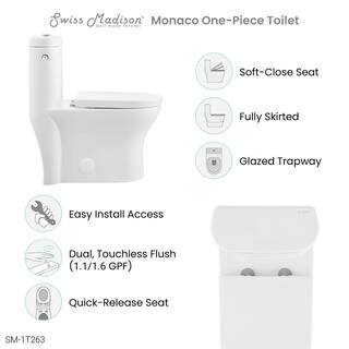 Swiss Madison Monaco 1-Piece 1.11.6 GPF Dual Touchless Flush Elongated Toilet in White Seat Included SM-1T263