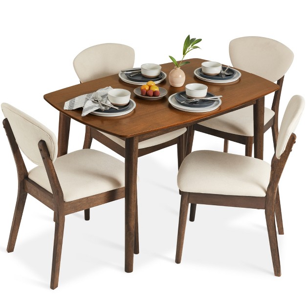 Best Choice Products 5 piece Compact Wooden Mid century Modern Dining Set W 4 Chairs Padded Seat amp Back Cream walnut