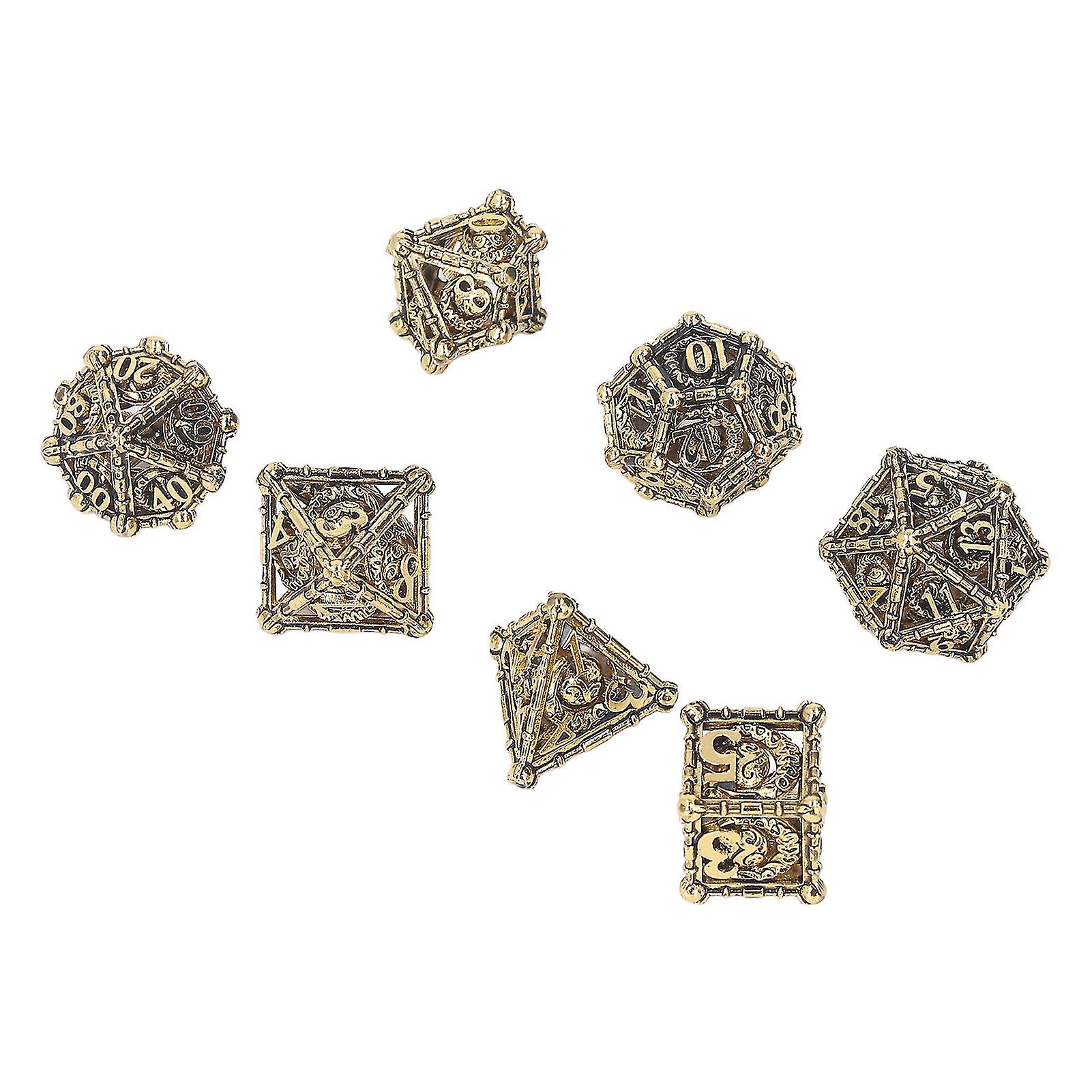 7pcs Polyhedral Dice Set Hollow Carving Dragons Pattern Copper Board Game Dice Set for Role Playing