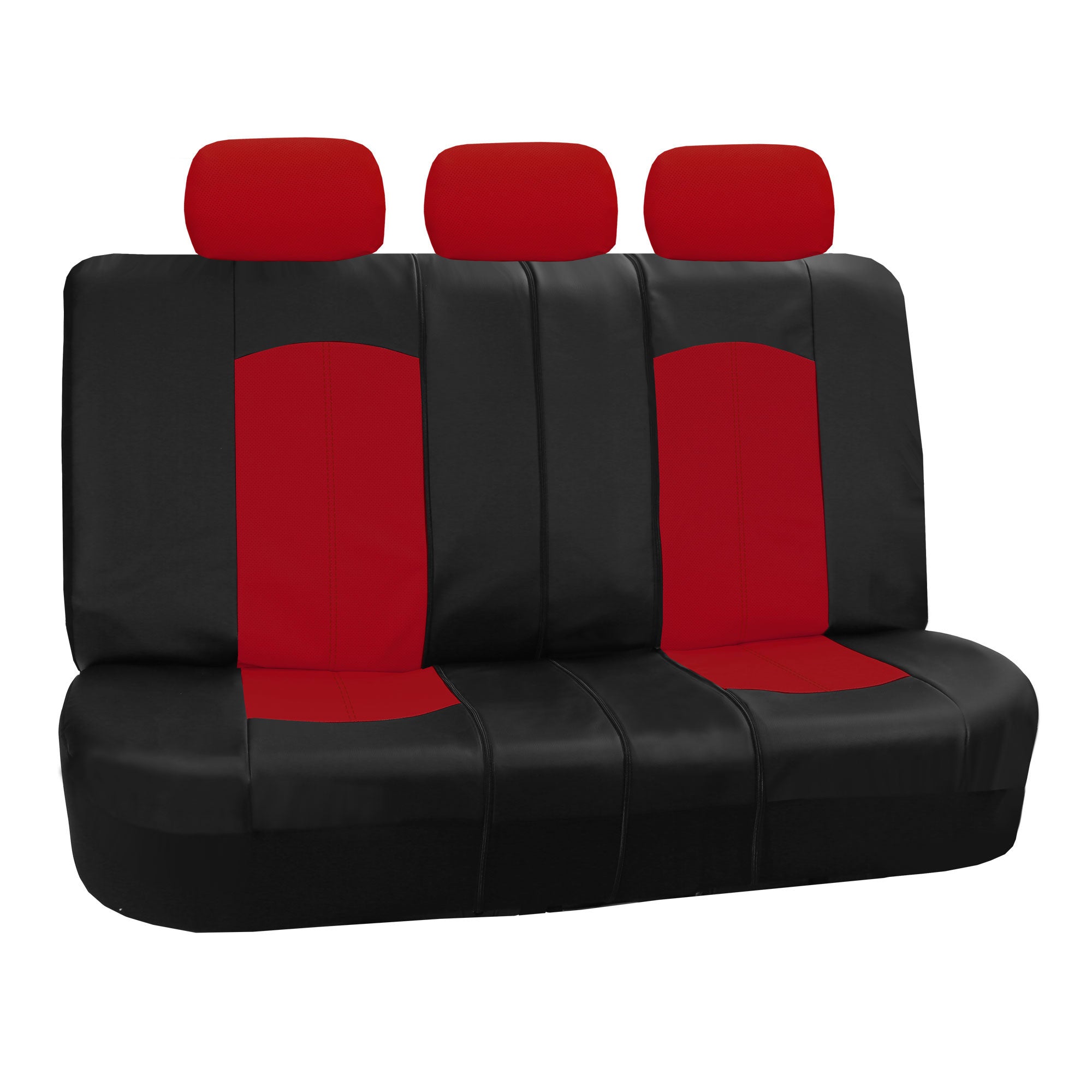 FH Group， Red Black Deluxe Leather Seat Covers Full Set w/ Free Air Freshener， Airbag Compatible / Split Bench Covers