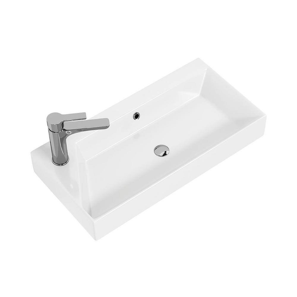 WS Bath Collections Energy 65 Vessel Rectangular Bathroom Sink in Glossy White with Single Faucet Hole Energy 65