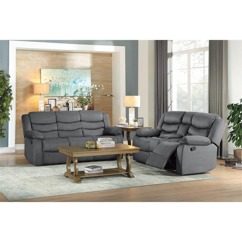 Lexicon Discus Traditional Microfiber Double Reclining Loveseat in Gray   Transitional   Loveseats   by Homesquare  Houzz