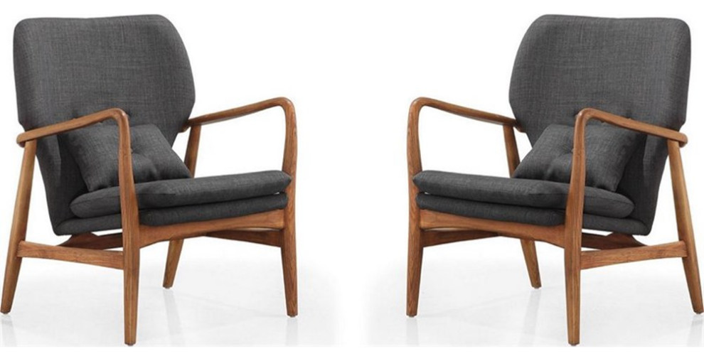 Manhattan Comfort Bradley Fabric Accent Chair in Charcoal/Walnut (Set of 2)   Midcentury   Armchairs And Accent Chairs   by Homesquare  Houzz