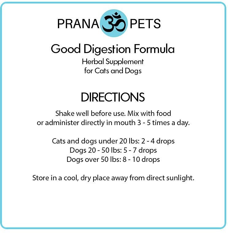 Prana Pets Good Digestion Formula Digestive Health Liquid Cat and Dog Supplement， 2-oz bottle