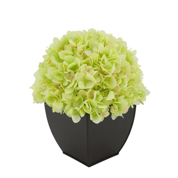 Faux Hydrangea in Matte Brown Tapered Zinc Cube