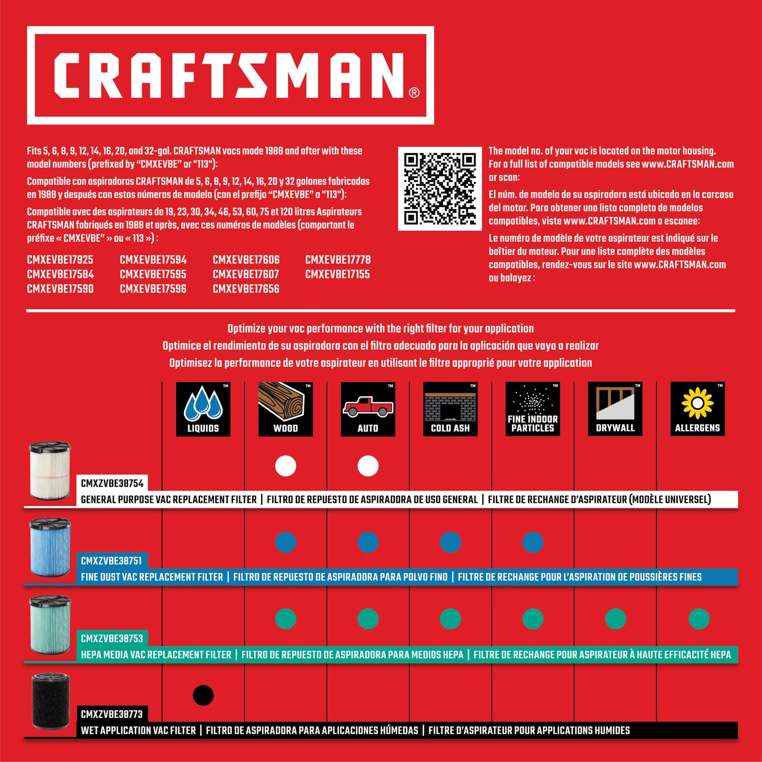 Craftsman 6.75 in. D Wet Application Filter Wet Application Filter 5-20 gal 1 pc