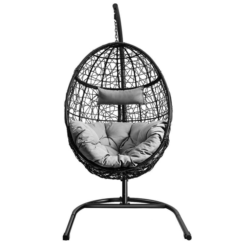 Outdoor Indoor Hanging Egg Chair Hammock Swing Chair with C Hammock Stand Set, Soft Seat Cushion & Pillow