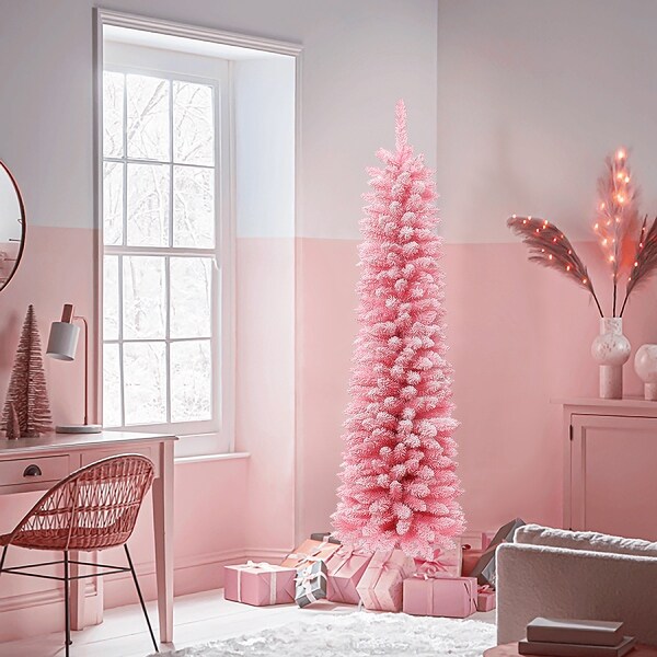 6Ft Pencil Slim Artificial Pink Christmas Tree