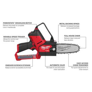 MW M12 FUEL 6 in. 12V Lith-Ion Brushless Electric Battery Chainsaw Saw HATCHET Kit with M12 FUEL Hammer Drill  Impact Kit 2527-21-3497-22