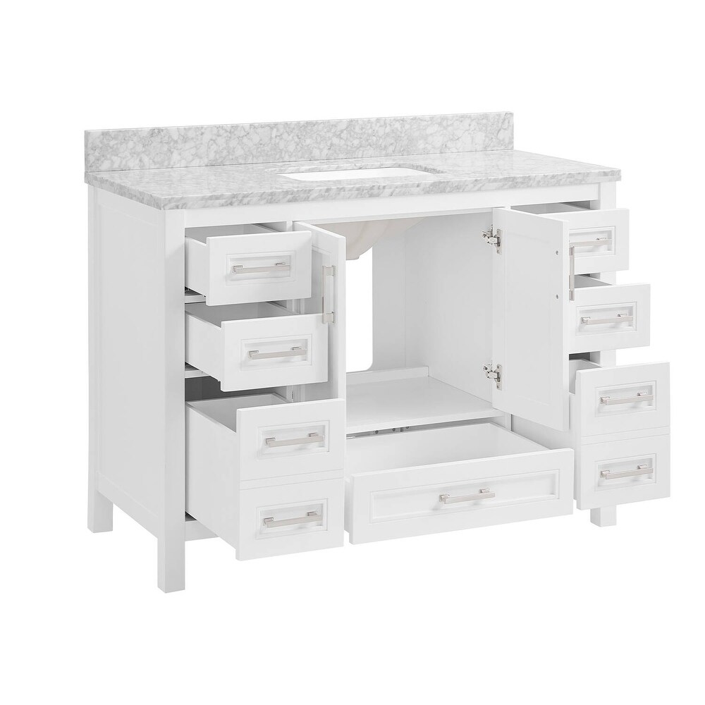 Vines 48 in. White Bathroom Vanity with Carrara Marble Top