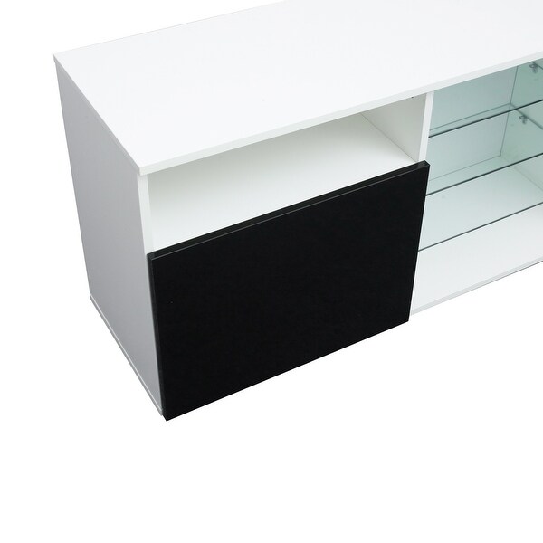 TV Stand High Gloss Doors Modern TV Stand LED for Living Room， White Black