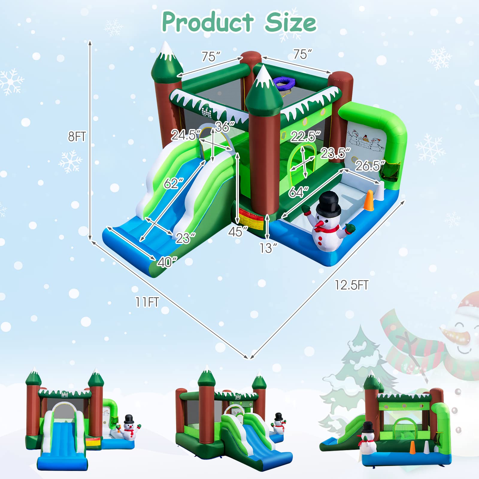 Inflatable Bounce House, Christmas Bouncy House for Toddler Kids/735w Blower