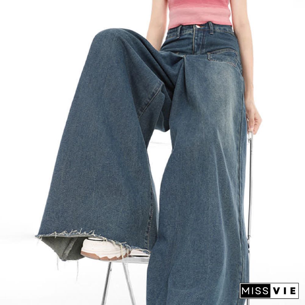 Retro High Waist Wide Leg Casual Denim Pants