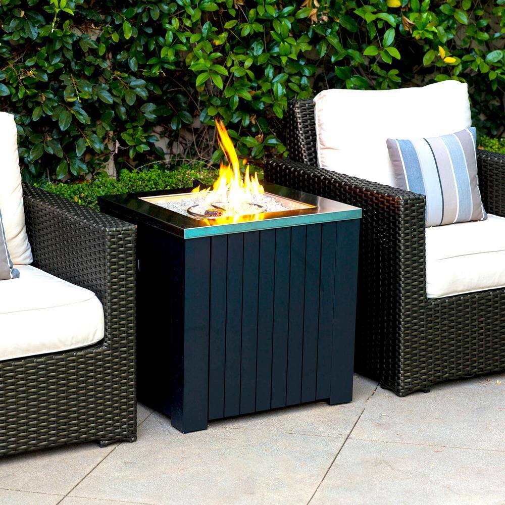 DIRECT WICKER Maxwell 24 in. x 24 in. Square Stainless Steel Chat Propane Fire Pit Table With Cover EVFP-2424